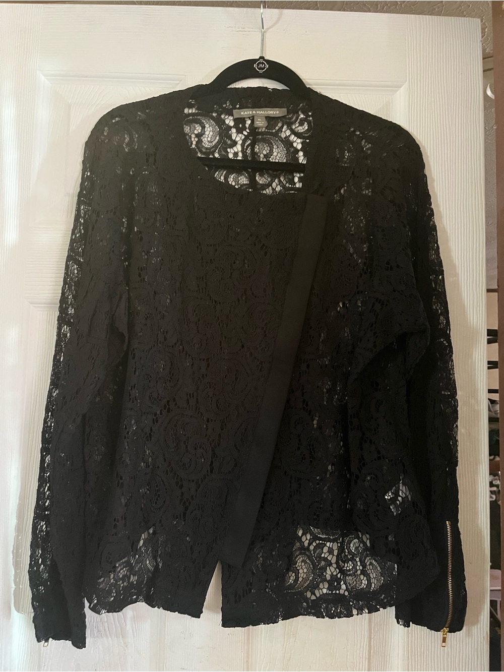 Kate & Mallory Black Lace Moto Jacket Top Blouse Full Zip Size XL Like New